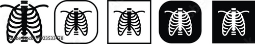 X ray chest rib cage icon set collection group in black flat line style featuring radiology, skeleton, anatomy, medical scan, diagnostic imaging and healthcare synonym elements for hospital and clinic