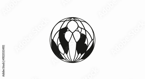 Abstract black and white circular emblem featuring petal-like shapes