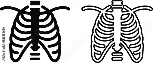 X ray chest rib cage icon set collection group in black flat line style featuring radiology, skeleton, anatomy, medical scan, diagnostic imaging and healthcare synonym elements for hospital and clinic