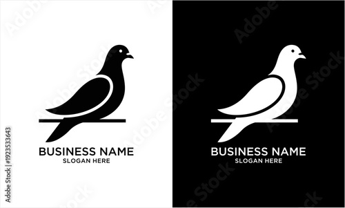 Minimalist Pigeon Logo Design in Black and White.