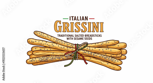 A close-up illustration of a bundle of salted breadsticks with sesame seeds