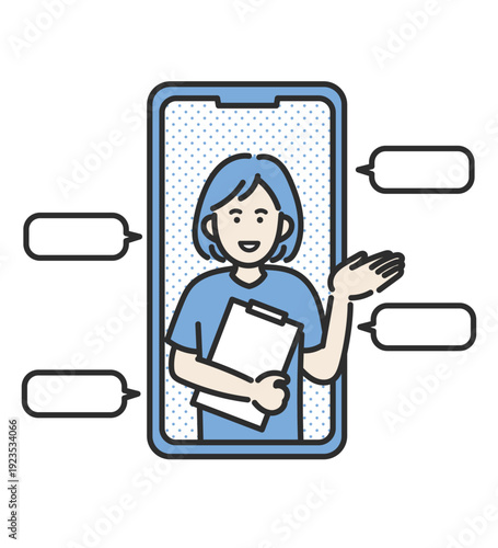 オンライン診療をする女性医師のイラスト