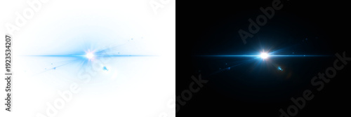 Tableau sur toile Blue Horizontal Lens Flare Burst Effect Isolated for Overlay PNG