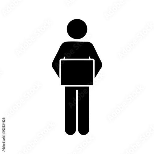 Man Carrying a Box Icon – Manual Labor, Delivery and Handling Goods Concept