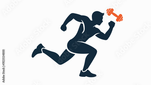 Athlete running with dumbbell fitness and exercise concept healthy lifestyle sports and workout motion and movement