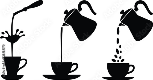 Pouring Coffee Kettle and Cup Icons