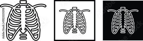 X ray chest rib cage icon set collection group in black flat line style featuring radiology, skeleton, anatomy, medical scan, diagnostic imaging and healthcare synonym elements for hospital and clinic