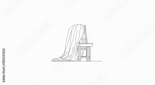 A piano is covered with a draped cloth, creating an abstract form