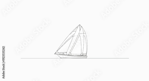 A simple line drawing of a sailboat with sails up on calm water