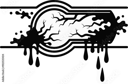 Abstract black ink splashes and drips emanating from a cracked bulb