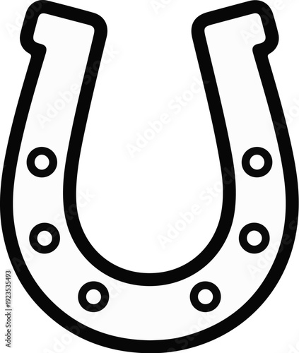A simple line drawing of a horseshoe with six holes on the curved portion