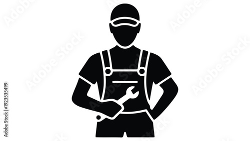 A simple black silhouette depicts a worker holding a wrench representing skilled trades