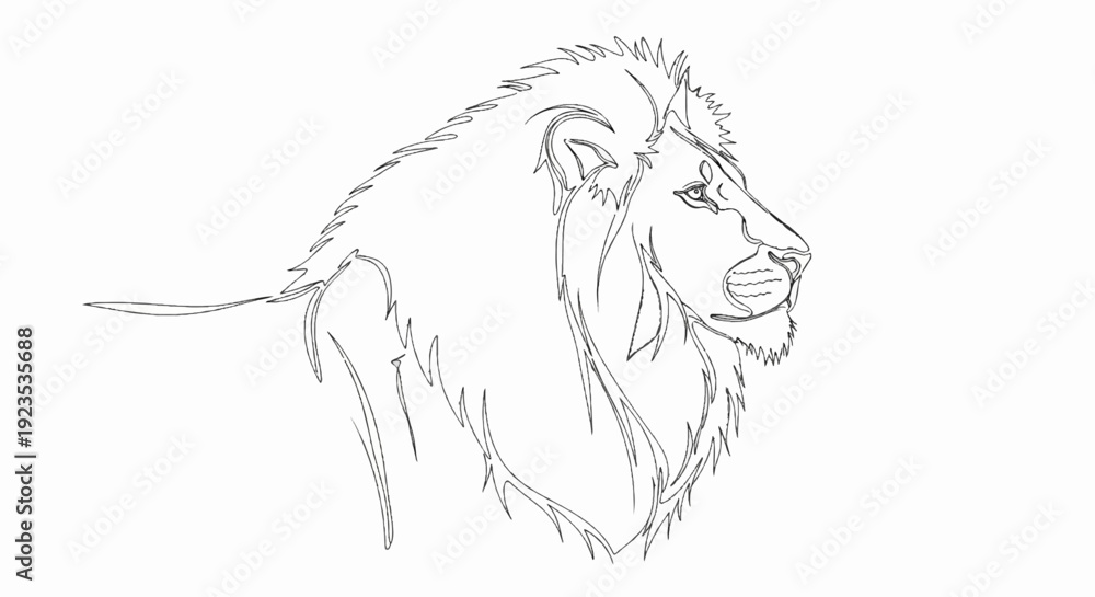 Naklejka premium A stylized, sketchy outline of a lion's head and mane facing right