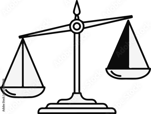 A simple line drawing of a balanced scale with one pan heavier than the other