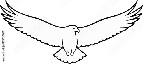 A simple line drawing of a bird of prey in mid-flight with wings outstretched