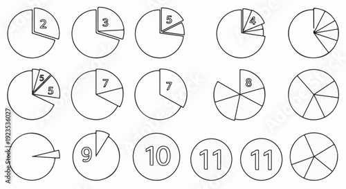 A collection of hand-drawn circles divided into segments, some with numbers