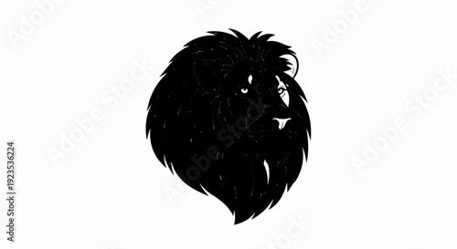 A striking black silhouette of a majestic lion's head with a detailed mane