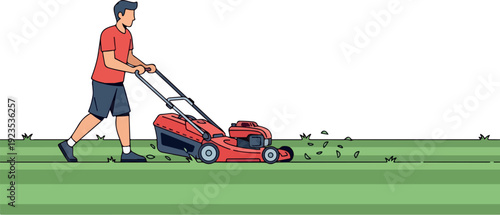 Lawn Mower Cutting Grass Isolated on Transparent Background Flat 2D Vector
