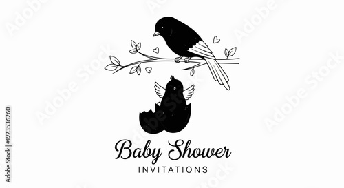 A mother bird watches over a newly hatched chick in an eggshell