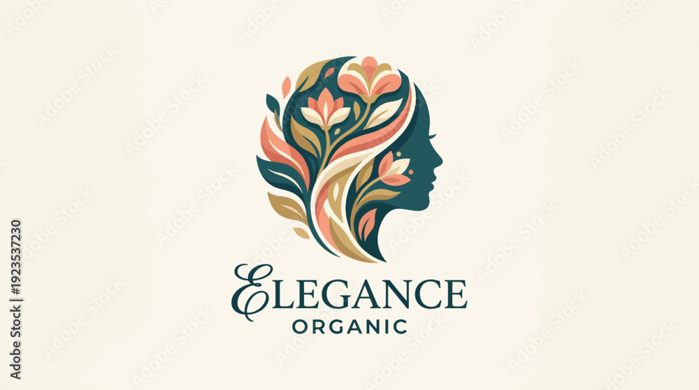 Fototapeta premium This logo artfully illustrates nature's allure with floral designs surrounding a silhouette, symbolizing organic beauty, elegance, and the intrinsic connection to the environment.