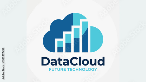 This illustration portrays a futuristic cloud technology concept with rising bars, signifying data growth and analytics within modern technological landscapes, using a sleek design approach.
