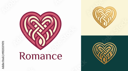 A beautifully intertwined heart logo that embodies love and romance, featuring elegant curves and rich colors symbolizing passion, connection, and timeless relationships.