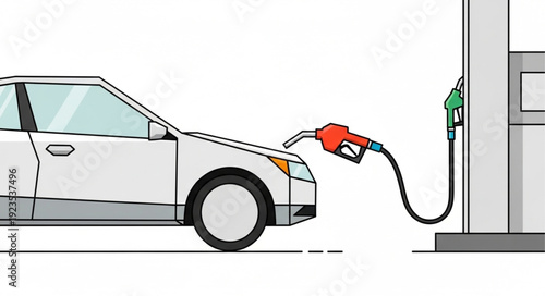 Car Refueling at Gas Station Pump.