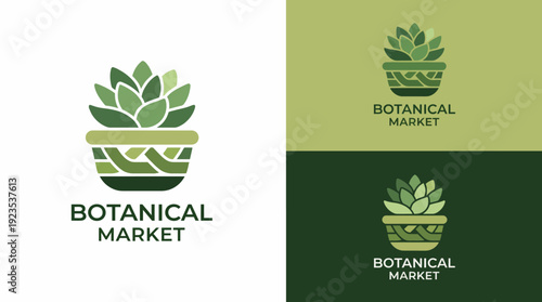 This botanical logo displays a stylized plant design with layered leaves, symbolizing growth, nature, and the flourishing beauty of life within a market setting.