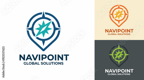 This dynamic compass logo embodies direction and innovation, symbolizing a global solutions provider that helps guide clients through complex challenges in business.