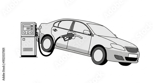 Car Refueling at Gas Station Pump.