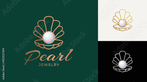 This logo features an elegant shell design encasing a pearl, embodying luxury and sophistication, suitable for high-end jewelry brands and exclusive collections.