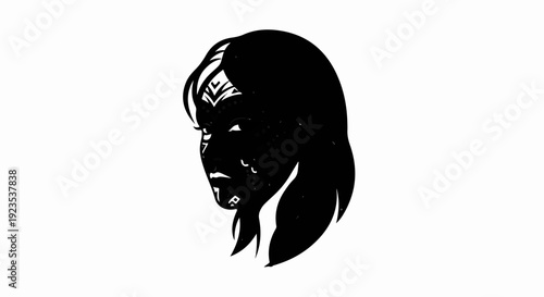 A striking silhouette of a woman's face with tribal markings