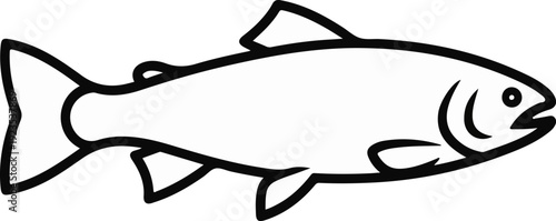 A simple black outline drawing of a fish swimming to the right