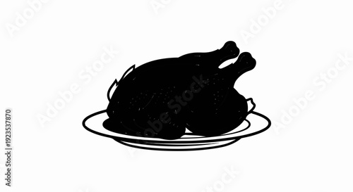 A simple black outline drawing of a whole roasted chicken on a plate