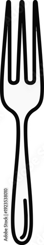 A simple black and white outline of a four-pronged dining fork