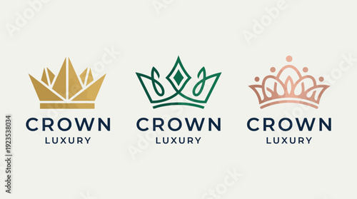 This image features a sophisticated logo design with three different crown styles, embodying luxury and elegance for high-end branding and marketing strategies.