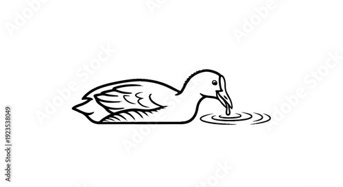 A simple black and white outline of a bird drinking water ripples