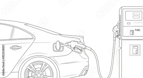 Car Refueling at Gas Station Pump.