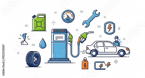 Car Refueling at Gas Station Pump.