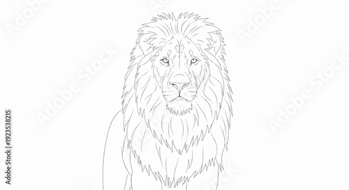 A majestic lion's head with a flowing mane, depicted in a detailed line drawing