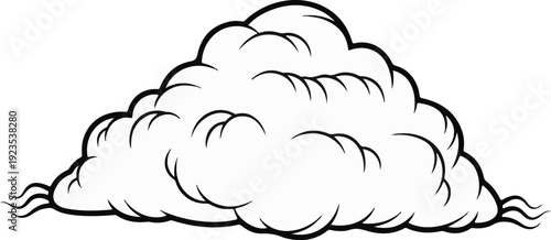 A fluffy white cloud with a thick black outline and wavy lines below