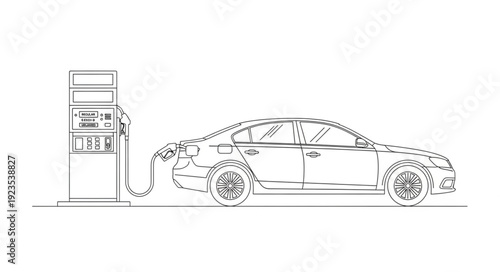 Car Refueling at Gas Station Pump.