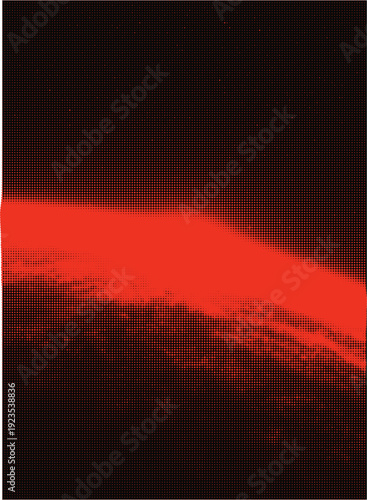 Bold orange abstract streak across a black background, created with halftone dots, conveying movement, speed, or intense energy.