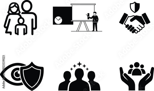 black and white icons of business and people concepts