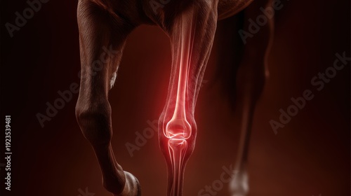 Close-Up of Horse Leg treatment glowing with muscle, joint, visual, monitoring, exam, anatomy, injury