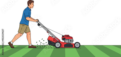 Lawn Mower Machine Isolated on Transparent Background Flat 2D Vector