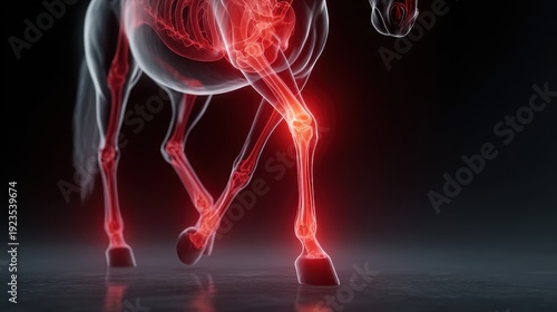 Close-Up of Horse Leg treatment glowing with exam, joint, monitoring, anatomy, injury, visual, muscle