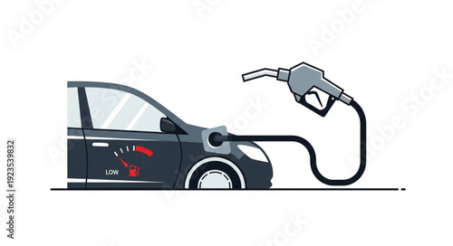 Car Refueling with Gas Pump Nozzle.