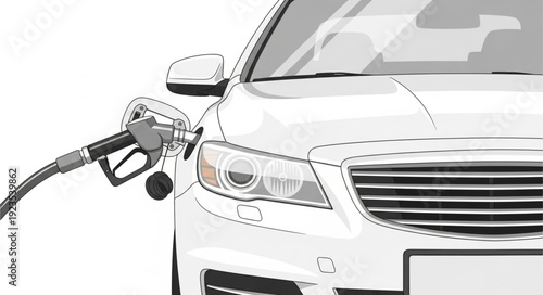 Car Refueling with Gas Pump Nozzle.