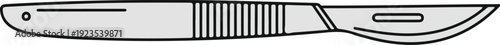 A minimalist illustration of a scalpel with a textured handle and sharp blade